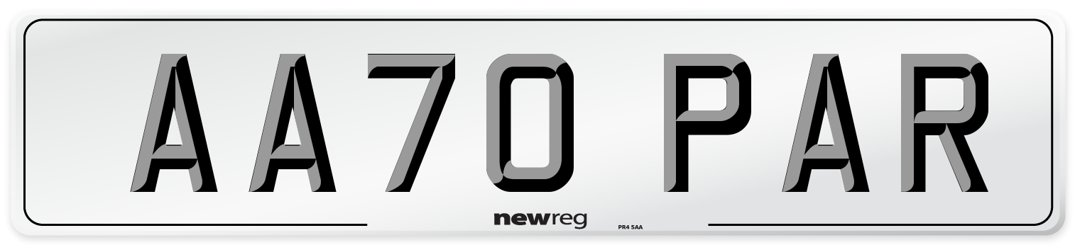 AA70 PAR Number Plate from New Reg
